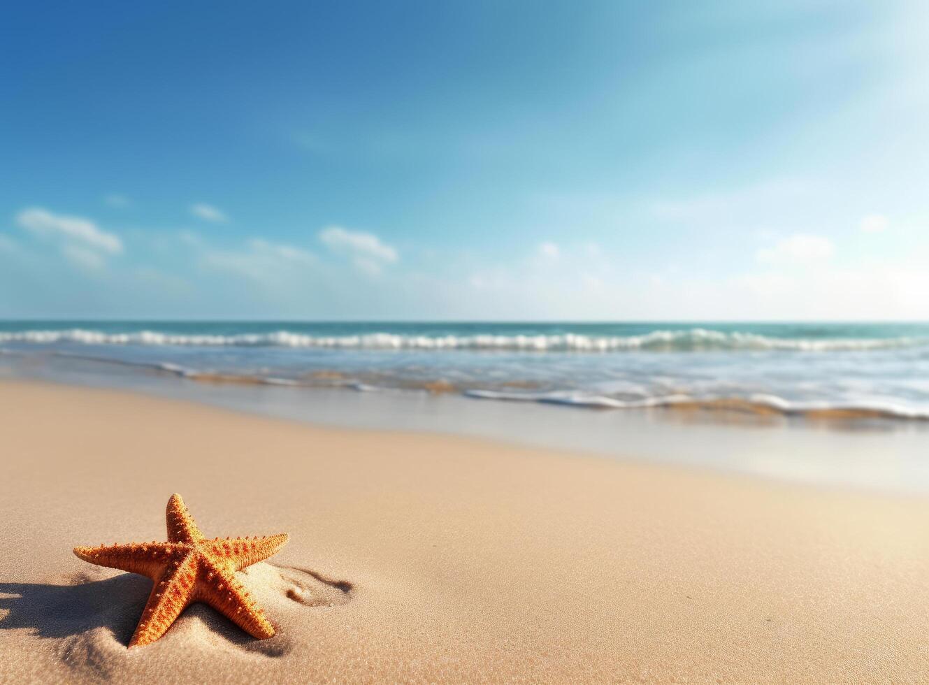 playa arena con estrellas y conchas ilustración ai generativo foto