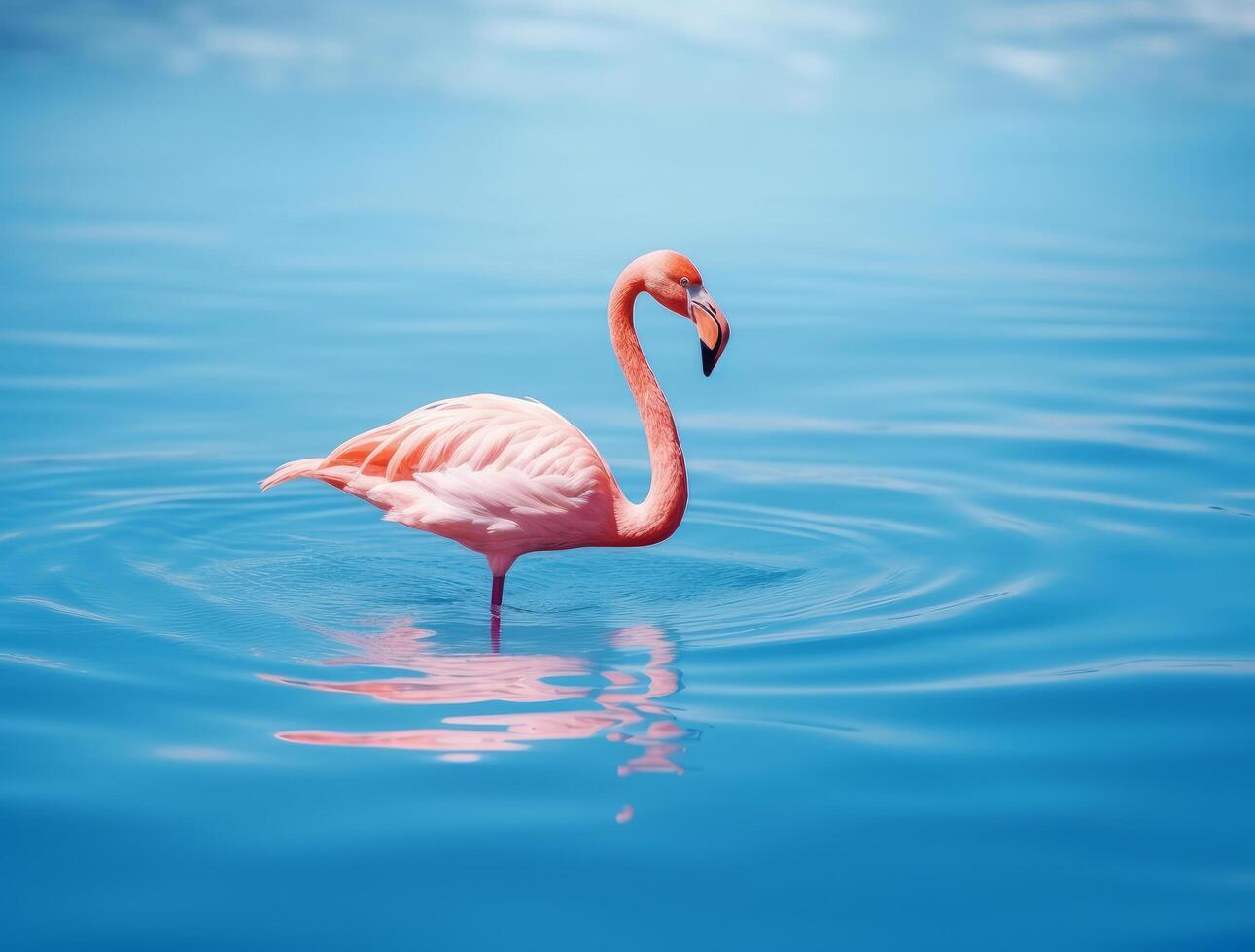 Cute summer background with pink flamingo. Illustration photo