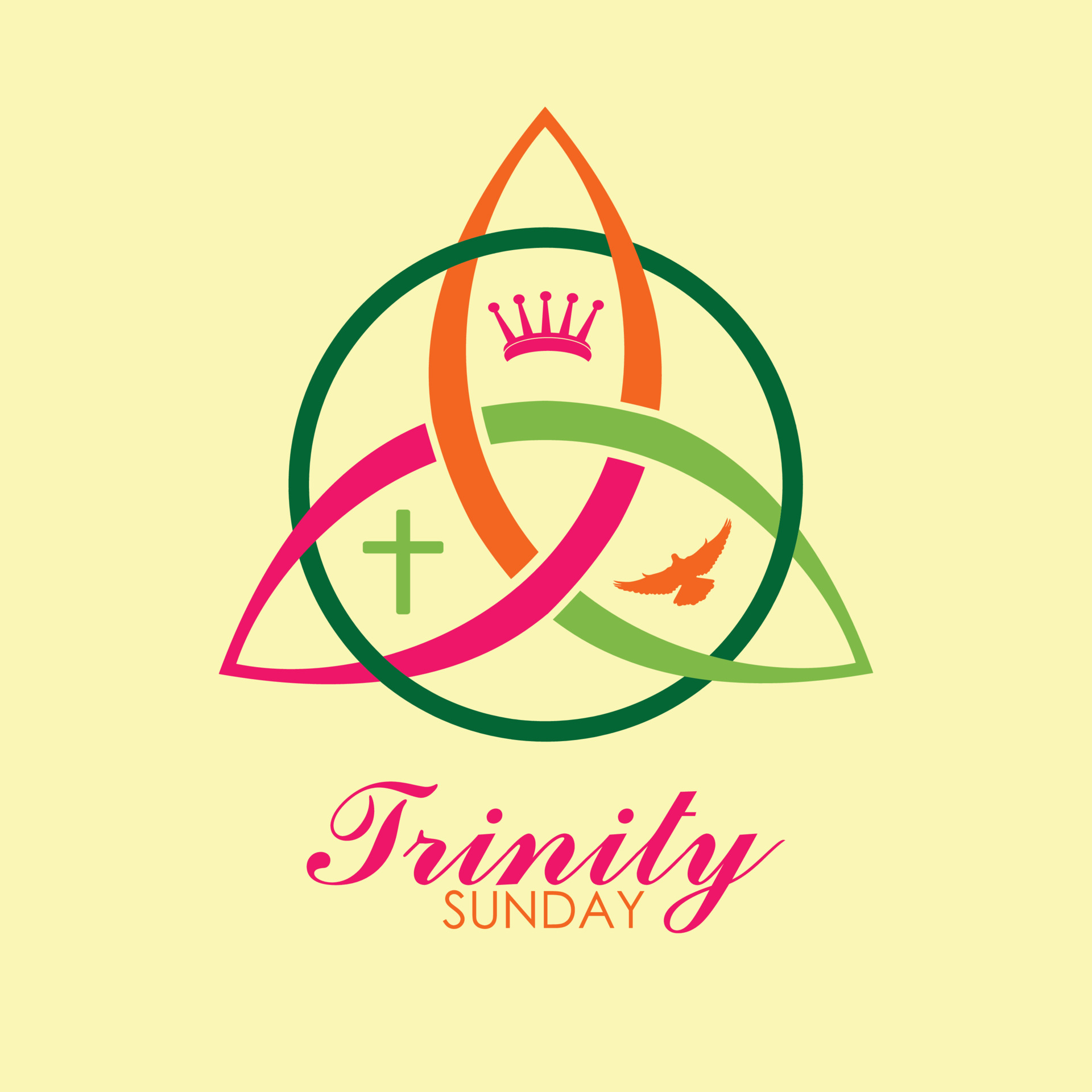 Trinity Sunday, colourfull text religious trinity symbol, modern