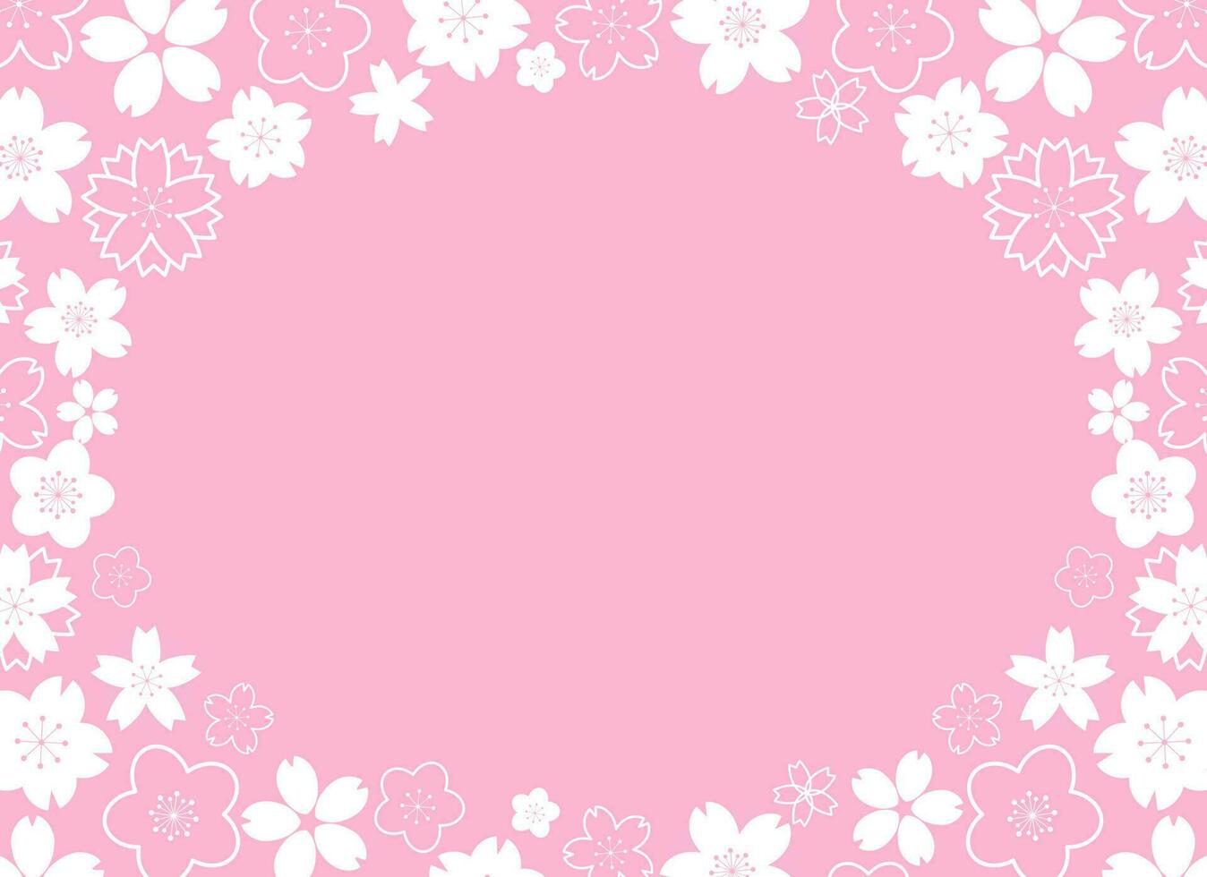 Horizontal frame with white geometrical sakura flowers on pink background vector