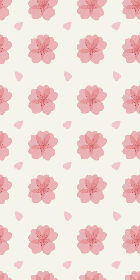 Vertical seamless pattern with beautiful watercolor pink sakura flowers and petals vector