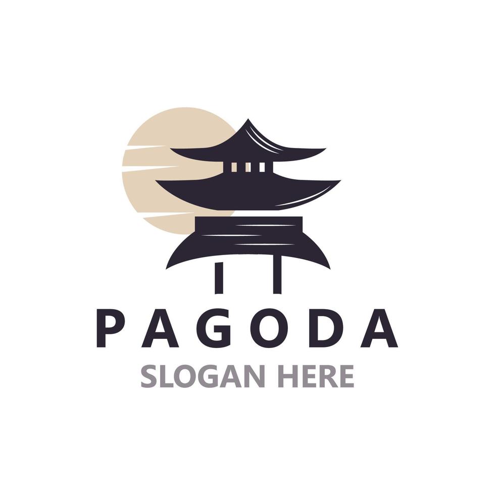 Pagoda culture logo vintage design illustration, temple heritage building vector