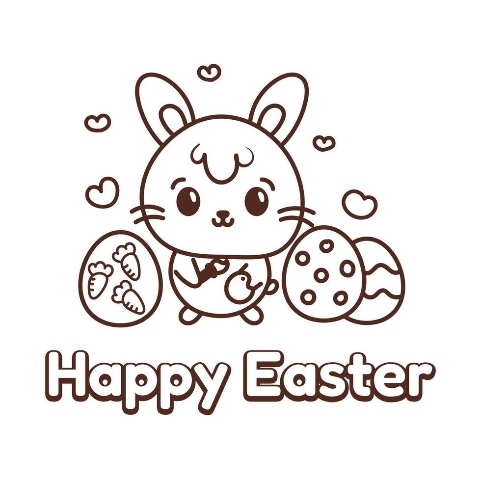 cute bunny is painting eggs for easter coloring book vector