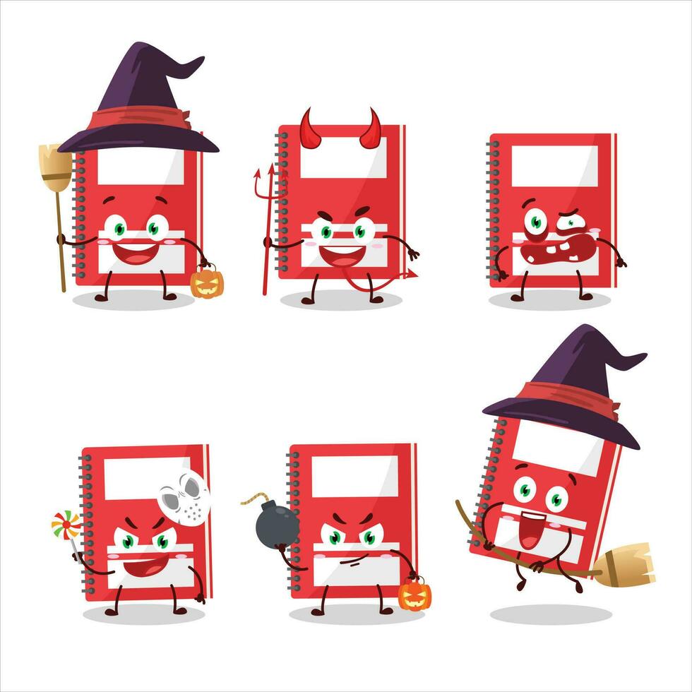 Halloween expression emoticons with cartoon character of red study book vector