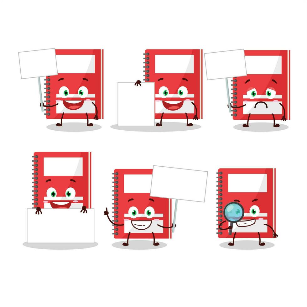 Red study book cartoon character bring information board vector