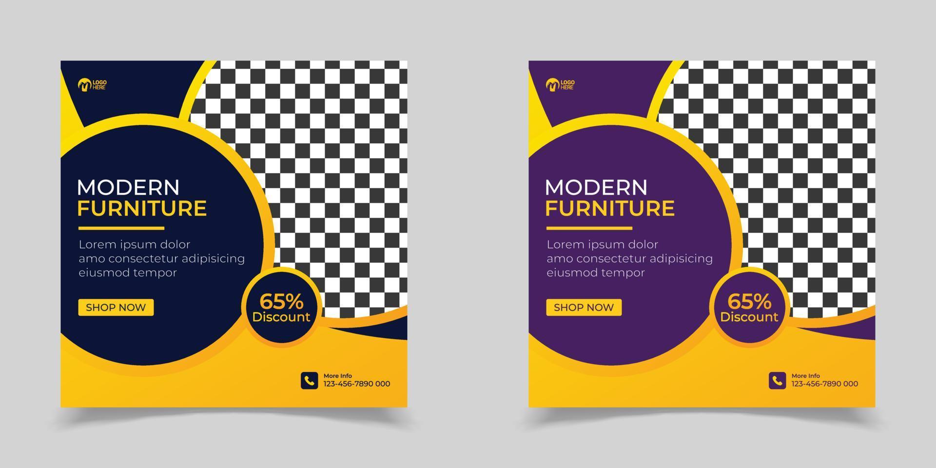 Two flyers for a furniture store and a sofa with the words modern furniture on it vector