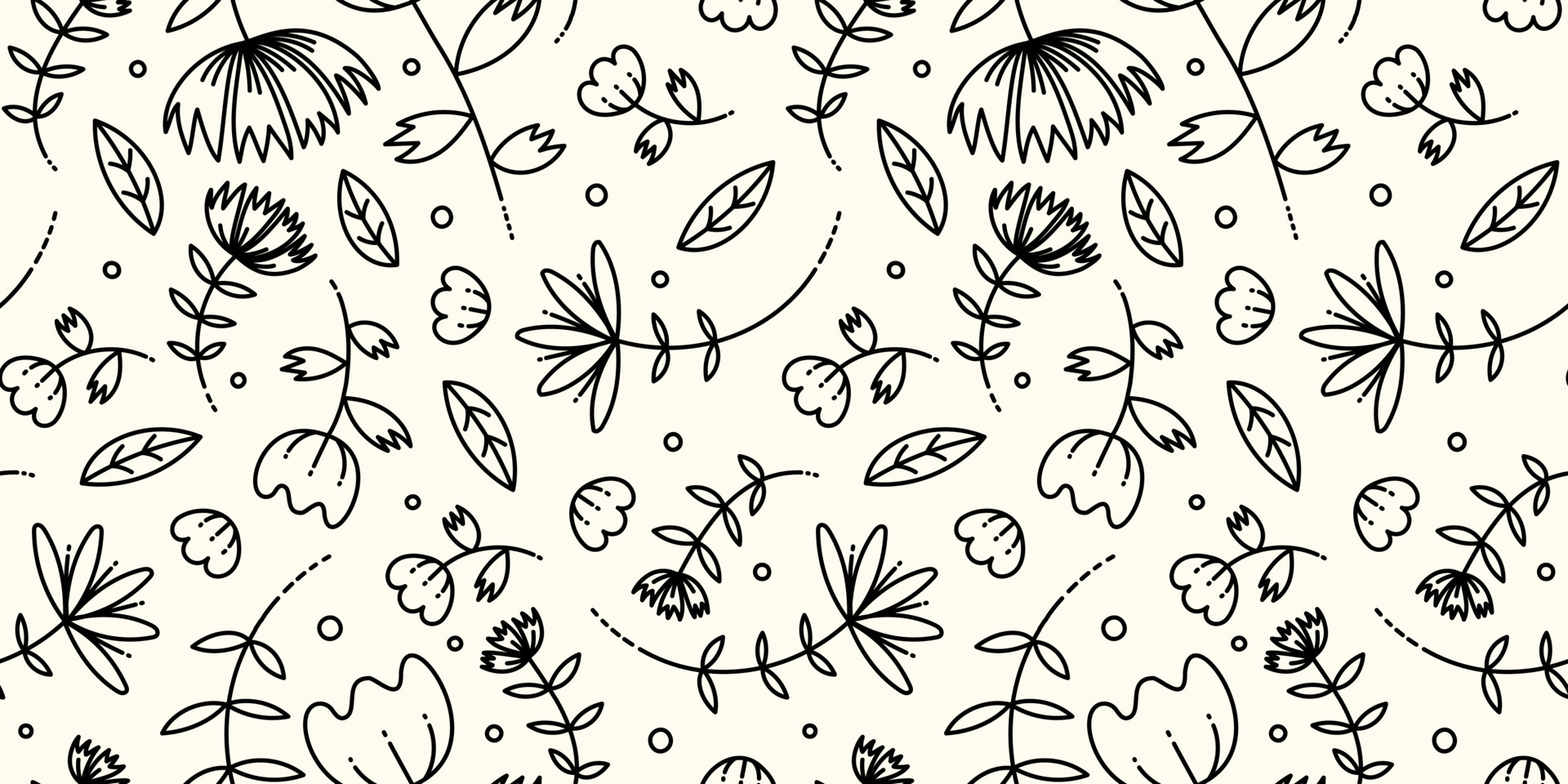 Seamless pattern of drawn contour flowers. Print for fabric or