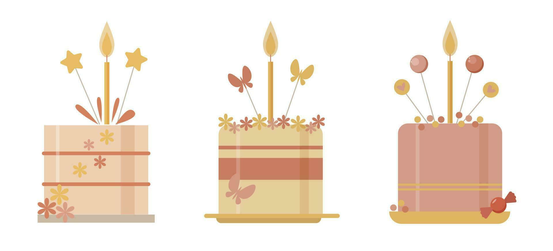 vector illustration set of cakes for happy Birthday