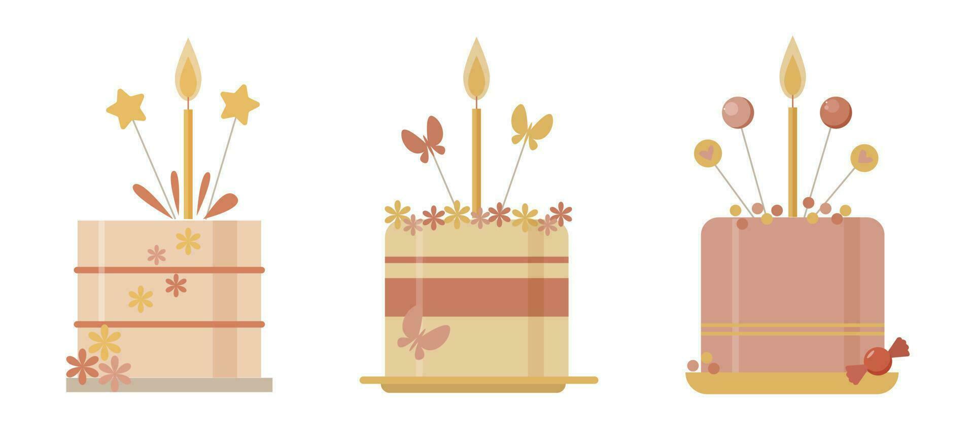 vector ilustración conjunto de pasteles para contento cumpleaños