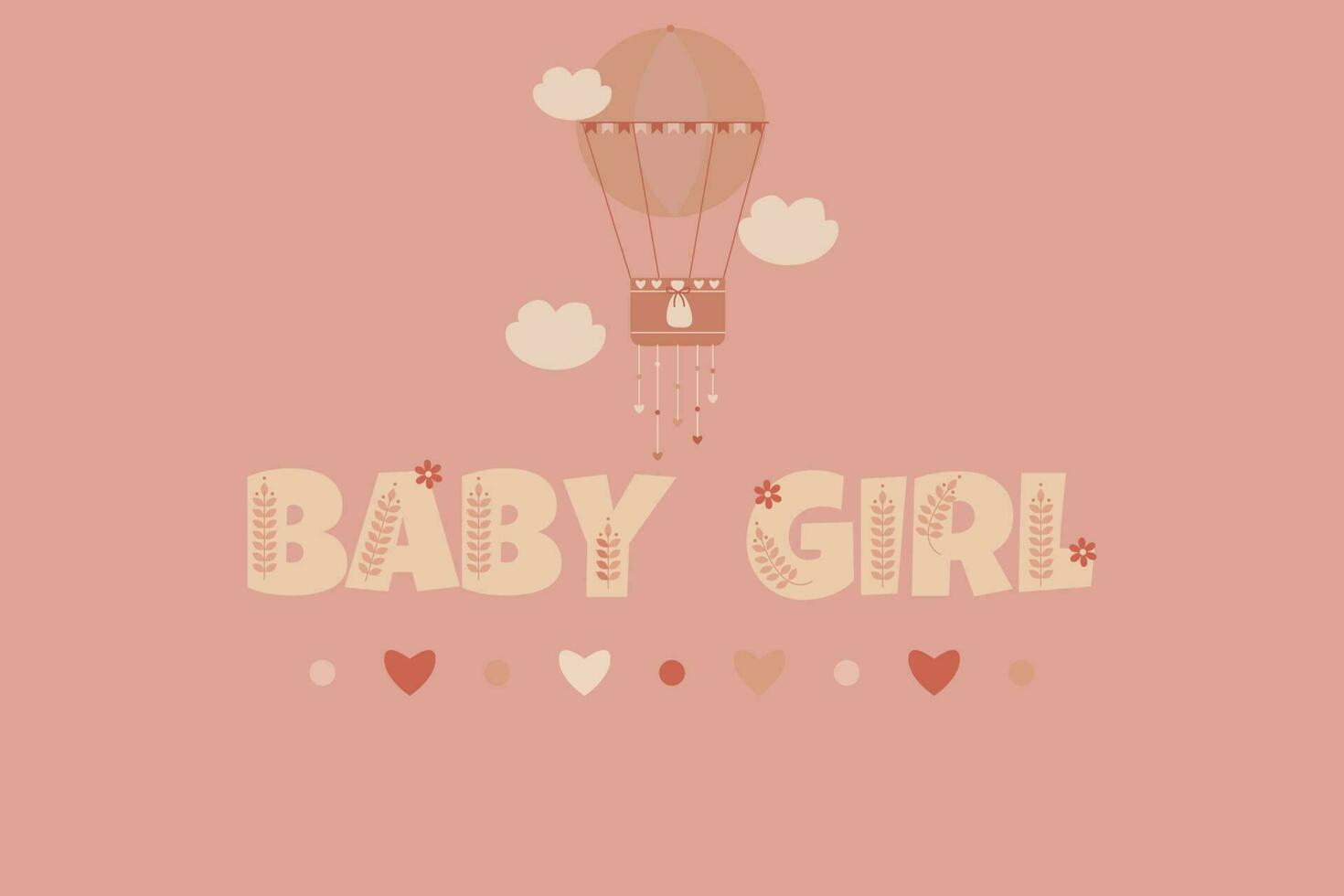 vector ilustración bebé niña con globo y corazones