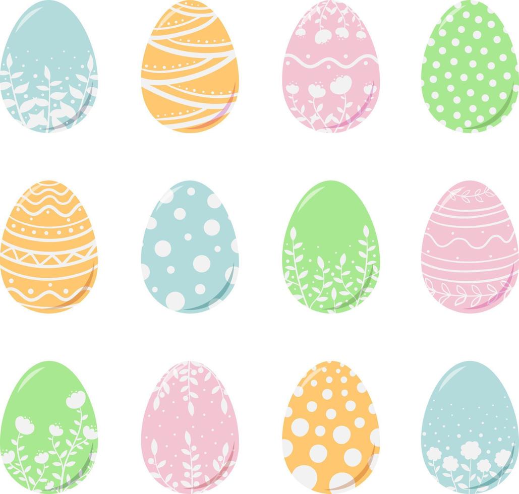 A set of Easter eggs with a floral pattern. Spring illustration for the Easter holiday. Flat style vector image