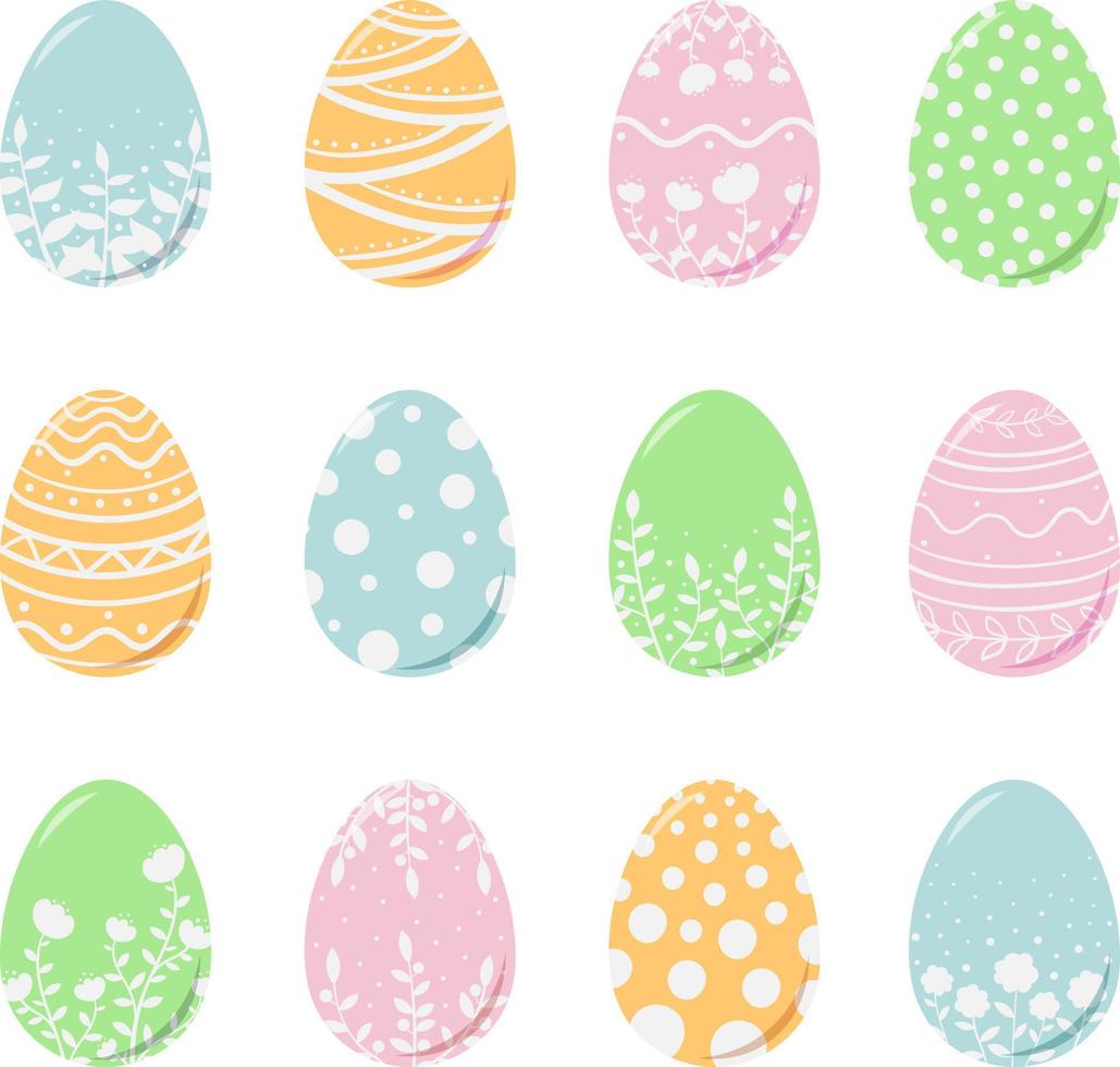 un conjunto de Pascua de Resurrección huevos con un floral modelo. primavera ilustración para el Pascua de Resurrección día festivo. plano estilo vector imagen