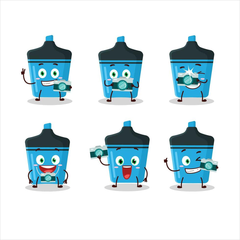Photographer profession emoticon with blue highlighter cartoon character vector