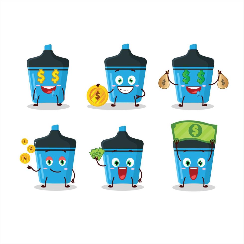Blue highlighter cartoon character with cute emoticon bring money vector