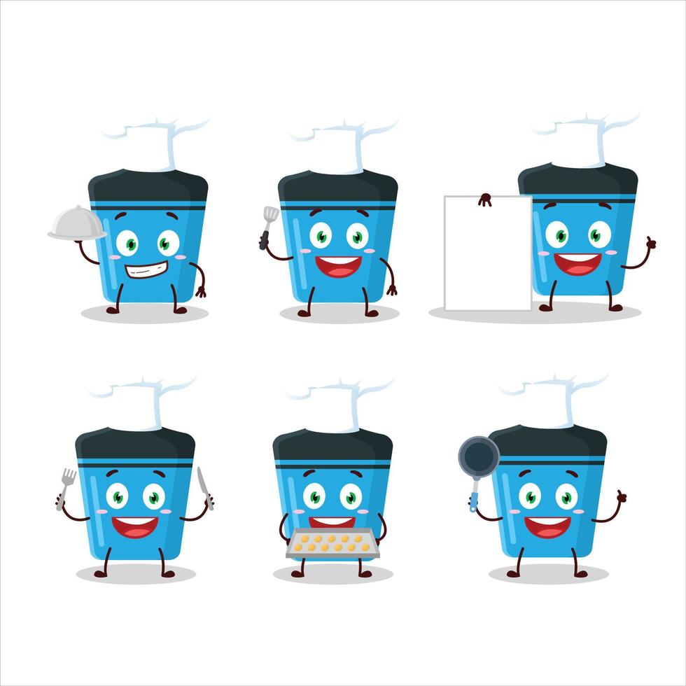 Cartoon character of blue highlighter with various chef emoticons vector