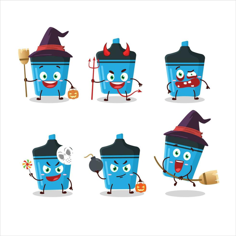 Halloween expression emoticons with cartoon character of blue highlighter vector