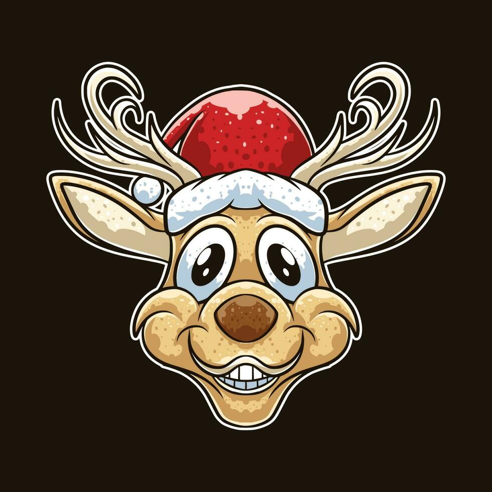 Deer cartoon character with  hat on christmas day vector