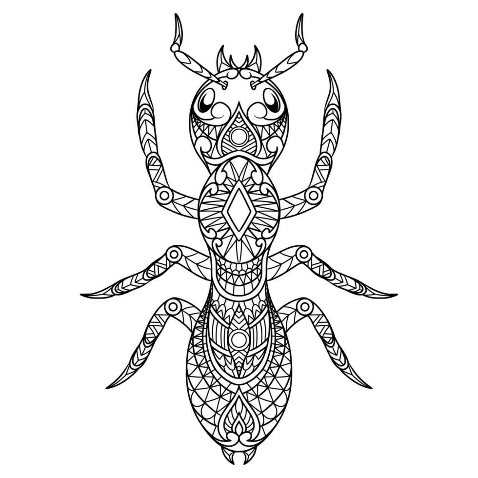 Ant Mandala Zentangle Illustration in Lineal Style Coloring Book vector