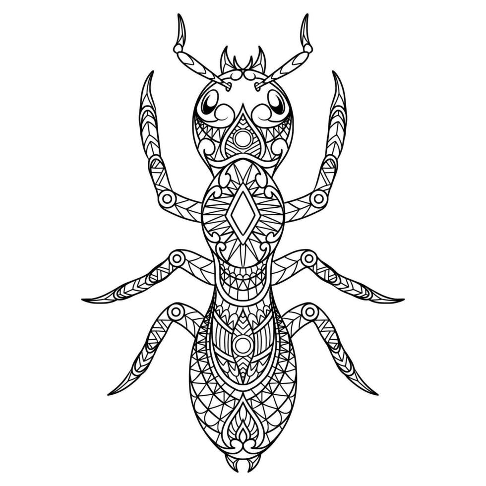 Ant Mandala Zentangle Illustration in Lineal Style Coloring Book vector