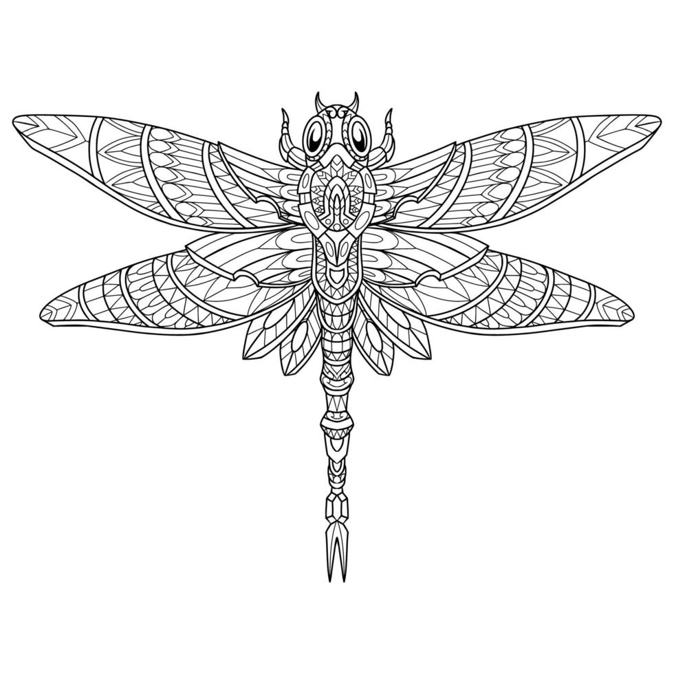 Dragonfly Mandala Illustration in Lineal Style Coloring Book vector