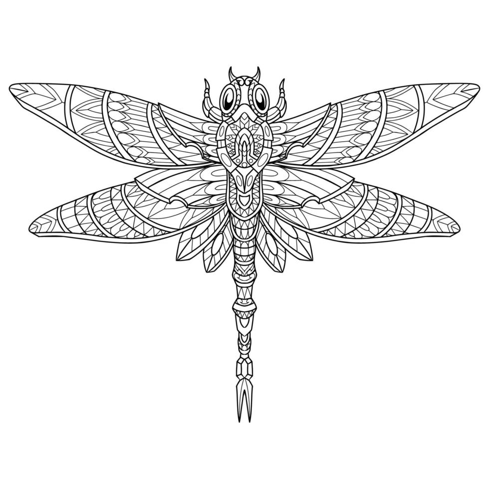 Dragonfly Mandala Illustration in Lineal Style Coloring Book vector