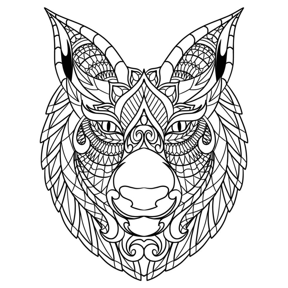 Wolf Mandala Illustration in Lineal Style Coloring Book vector