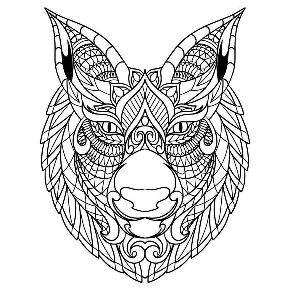 lobo mandala ilustración en lineal estilo colorante libro vector