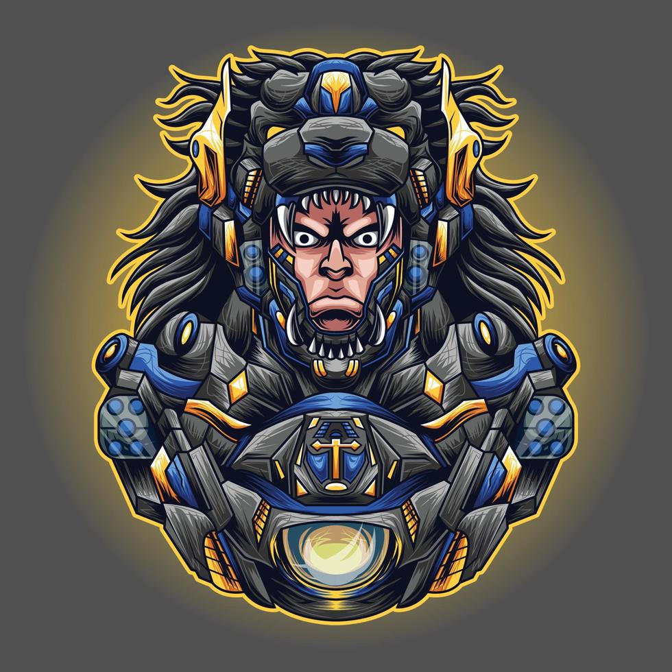 Mecha cyborg Lion Man Illustration vector