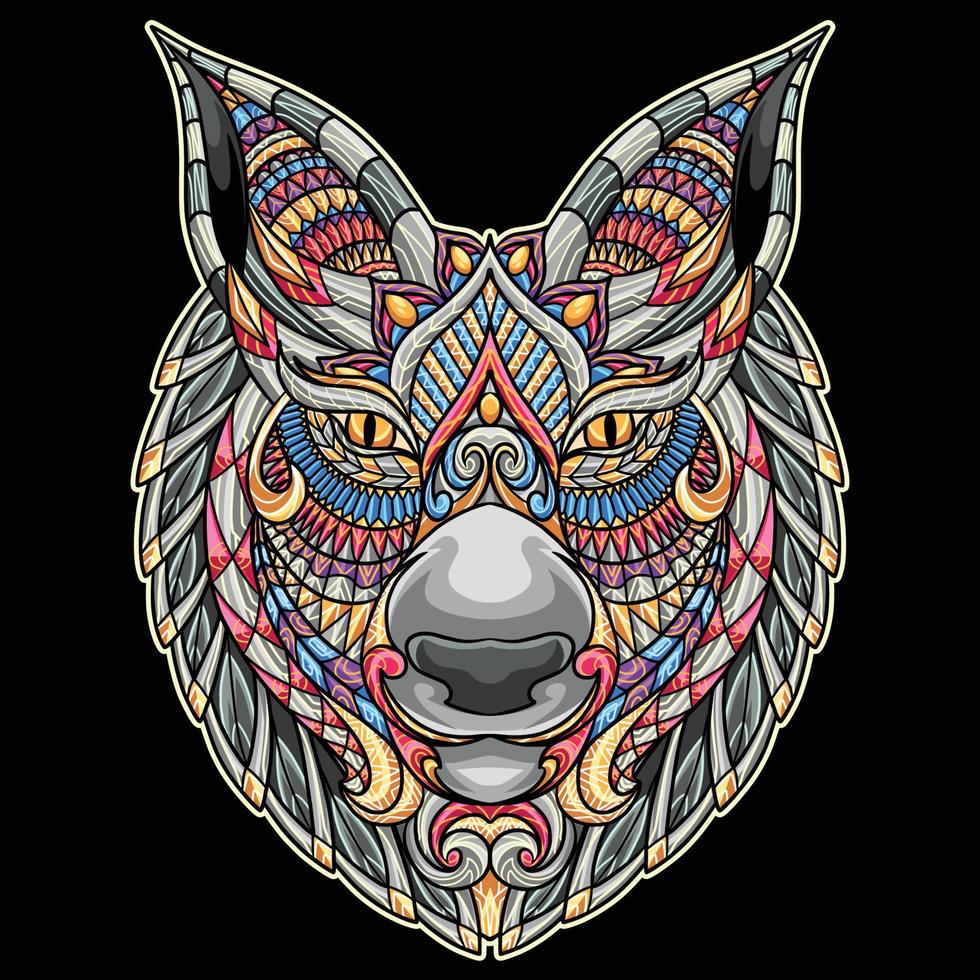 lobo mandala ilustración lleno color vector