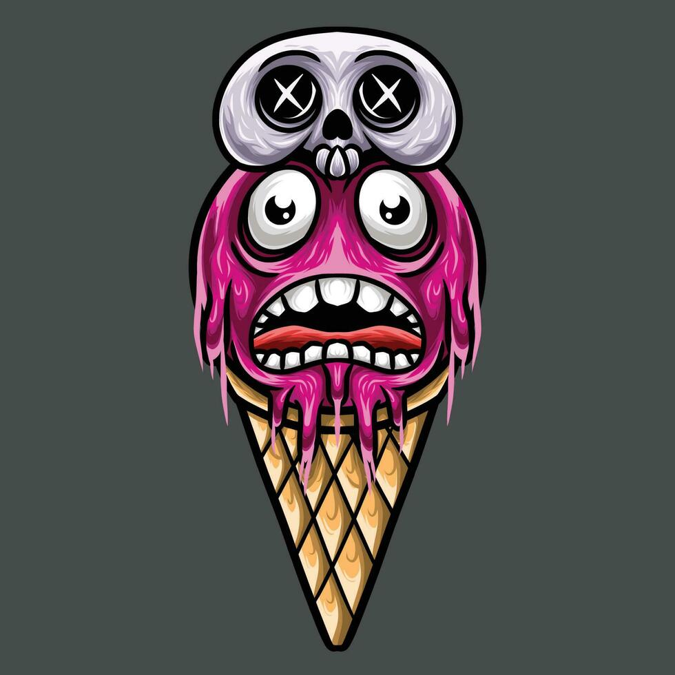 Shock ice cream with skull cartoon vector