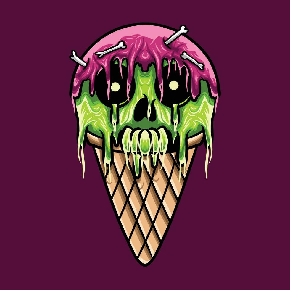 Ice Cream Skull Monster Cartoon vector