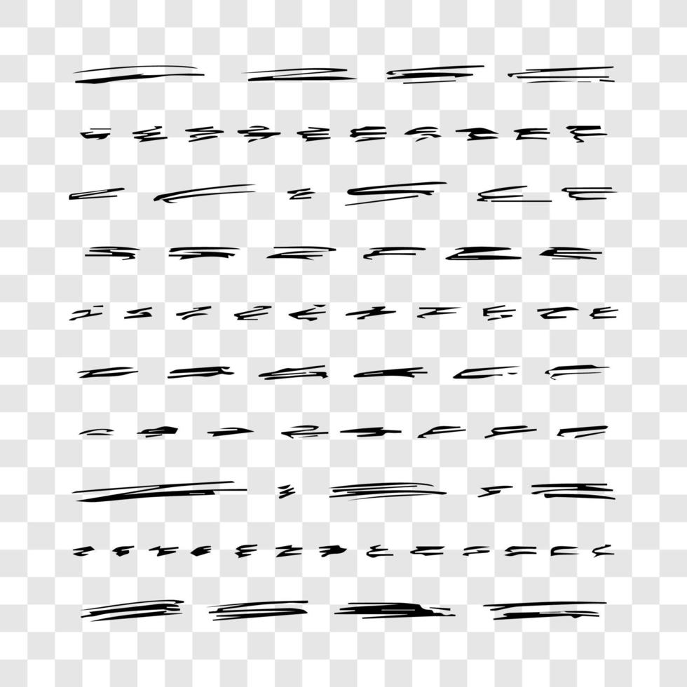 Set of doodle style various wavy lines and strokes. Black hand drawn design elements vector