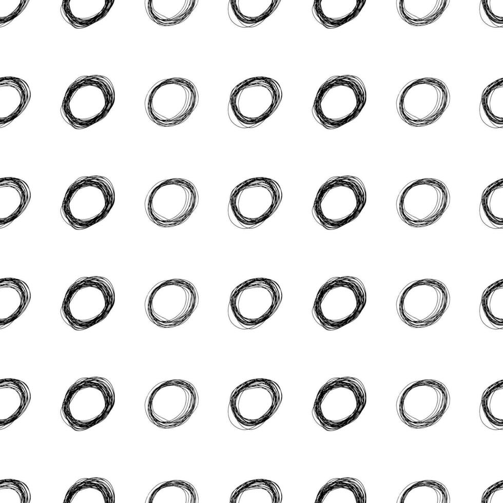 Seamless pattern with black sketch hand drawn pencil scribble ellipse shape on white background. Abstract grunge texture. Vector illustration