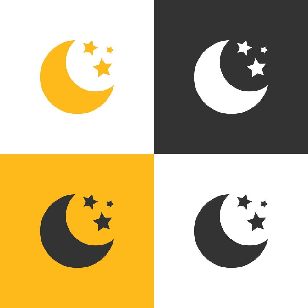 Moon with stars Icon. Set of four Moon with stars icon on different backgrounds. Vector illustration.