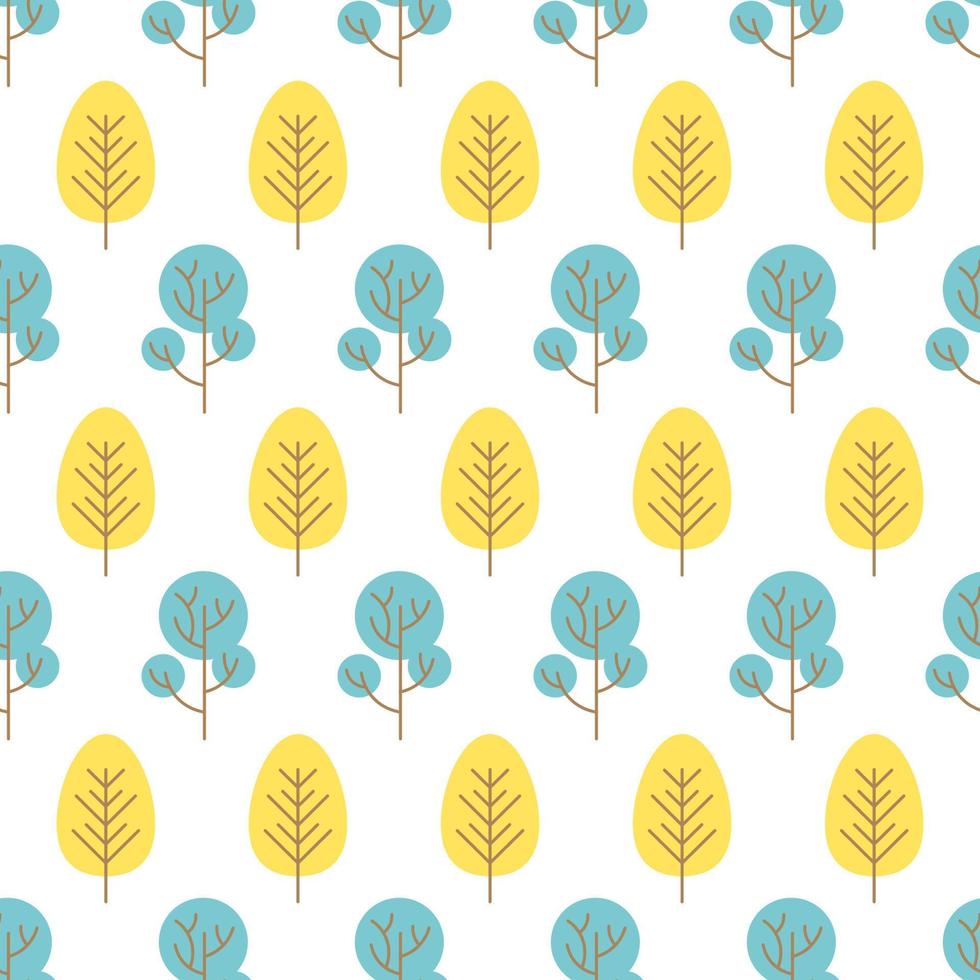 Seamless pattern with colored trees on white background. Vector illustration.