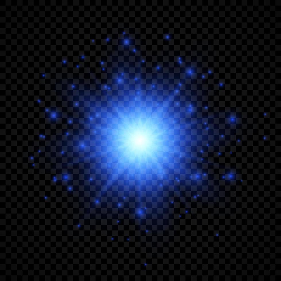 Light effect of lens flares. Blue glowing lights starburst effects with sparkles vector