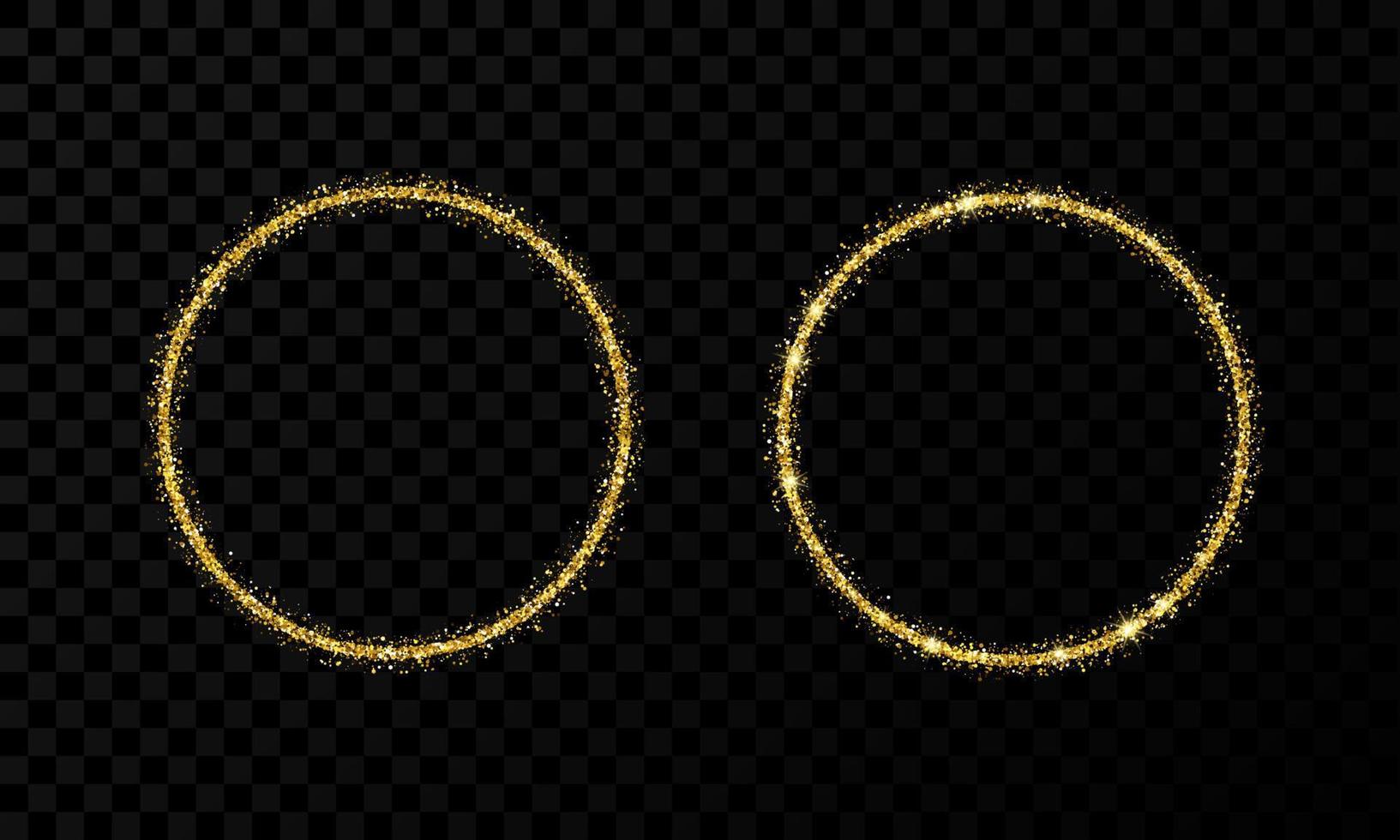Gold circle frame. Two modern shiny frames with light effects isolated on dark background. Vector illustration.