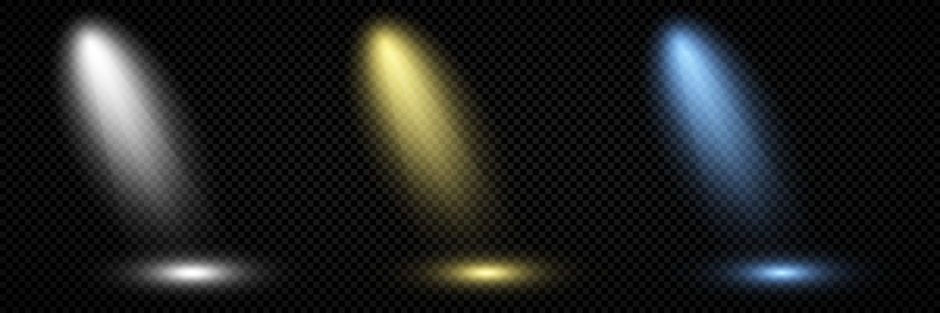 Lighting with spotlight. Set of three scene illumination effects with