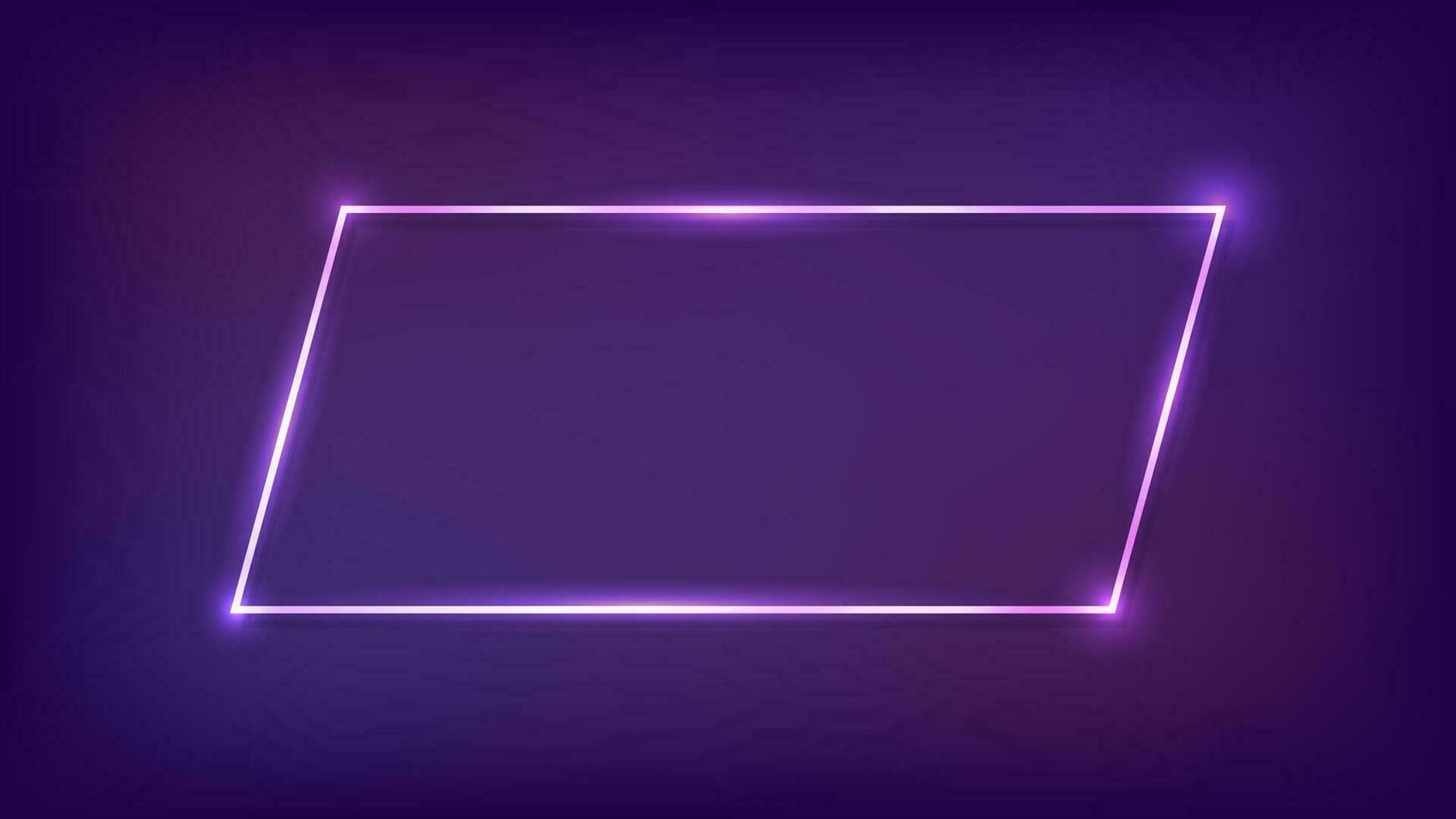 Neon frame with shining effects on dark background. Empty glowing techno backdrop. Vector illustration.