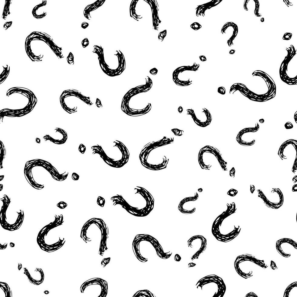 Seamless pattern with hand drawn question mark symbol. Black sketch question mark symbol on white background. Vector illustration
