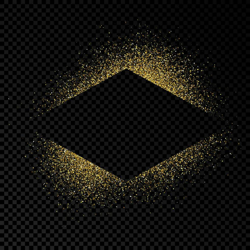 Rhombus frame with golden glitter on dark background. Empty background. Vector illustration.