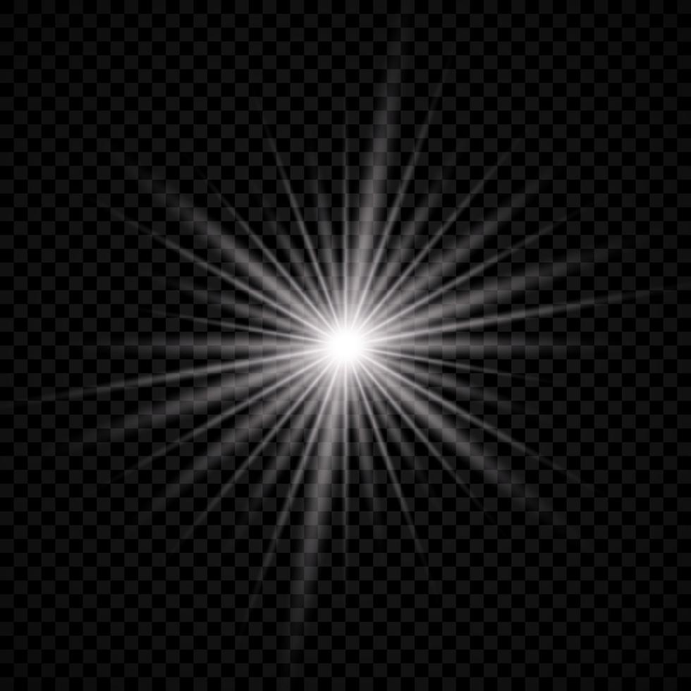 Light effect of lens flare. White glowing light explodes with starburst effects and sparkles vector