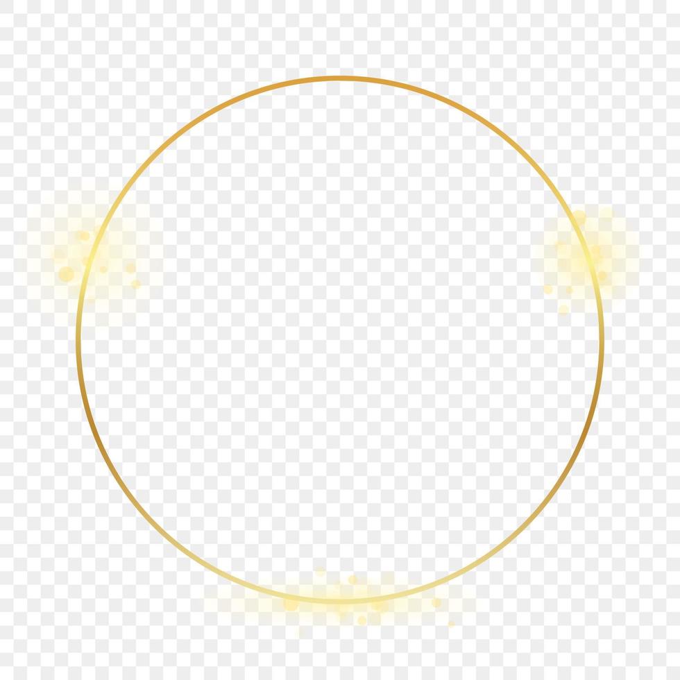 Gold glowing circle frame isolated on background. Shiny frame with glowing effects. Vector illustration.