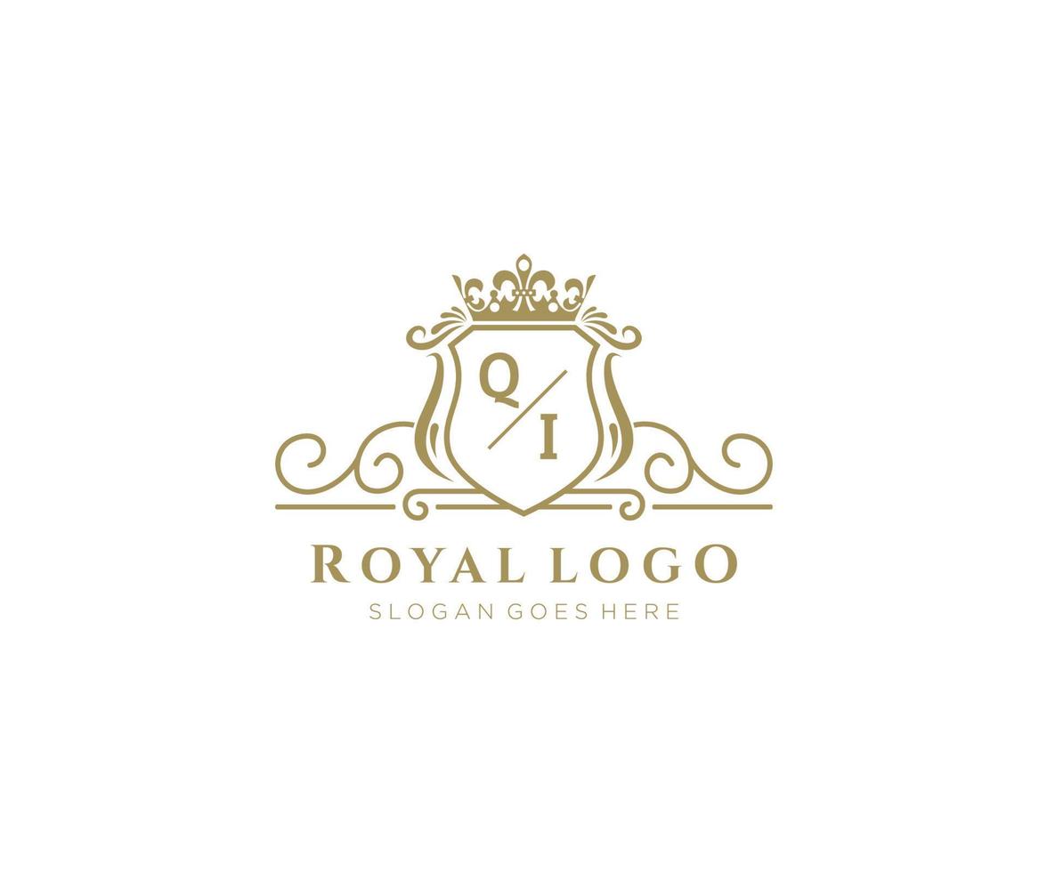 inicial qi letra lujoso marca logo plantilla, para restaurante, realeza, boutique, cafetería, hotel, heráldico, joyas, Moda y otro vector ilustración.