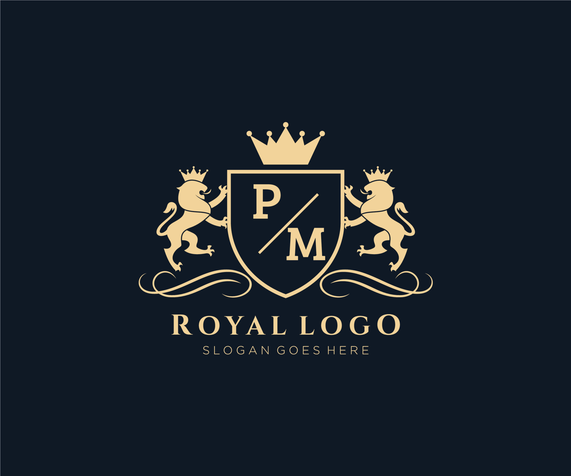 Initial PM Letter Lion Royal Luxury Heraldic,Crest Logo template