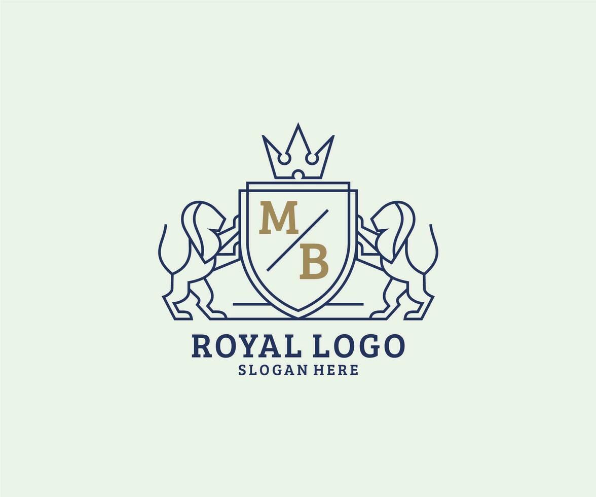Initial MB Letter Lion Royal Luxury Logo template in vector art for Restaurant, Royalty, Boutique, Cafe, Hotel, Heraldic, Jewelry, Fashion and other vector illustration.