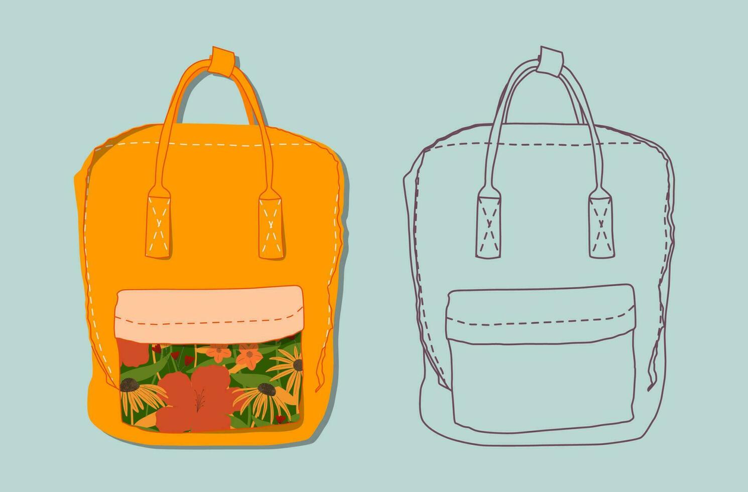 mochila niños colegio iconos dibujos animados plano y línea dibujado mochilas colocar. sencillo firmar bolso para niños, alumno, viajero y excursionismo turista símbolo. diseño para web, móvil, aplicación vector ilustración.