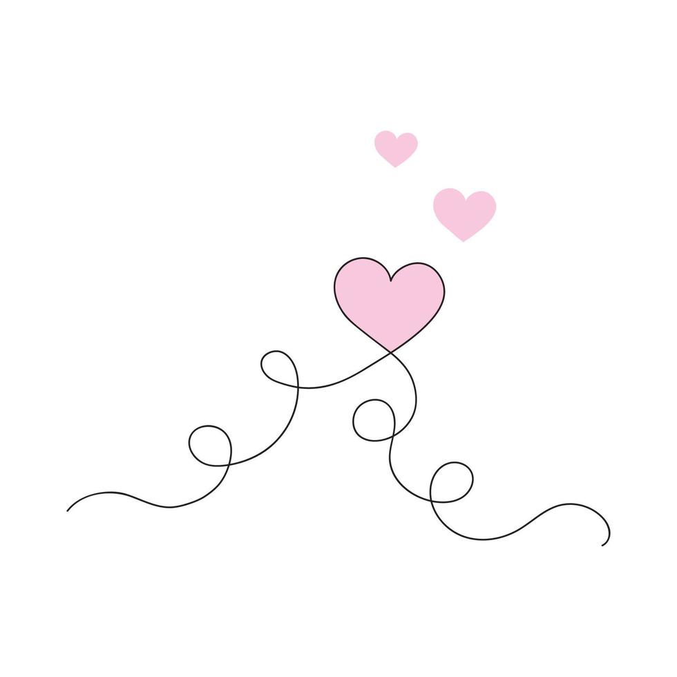 Aesthetic hearts continuous one line art drawing, valentines day concept, heart love couple outline artistic isolated. vector