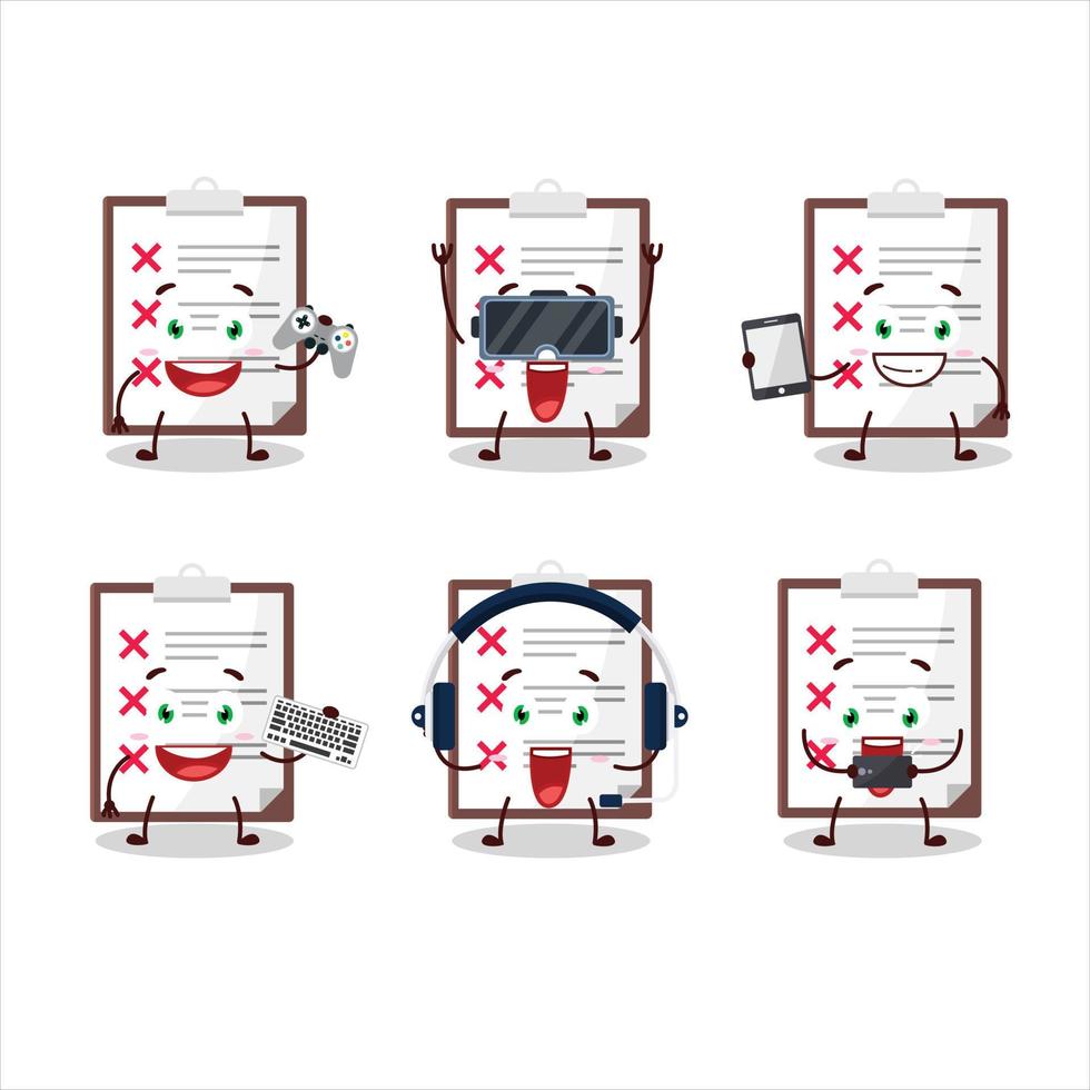portapapeles con cruzar cheque dibujos animados personaje son jugando juegos con varios linda emoticones vector