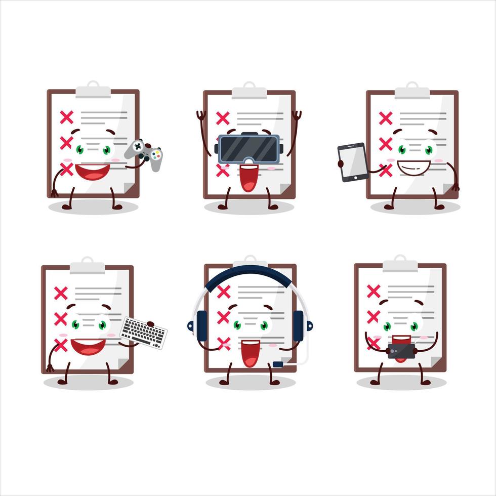 Clipboard with cross check cartoon character are playing games with various cute emoticons vector